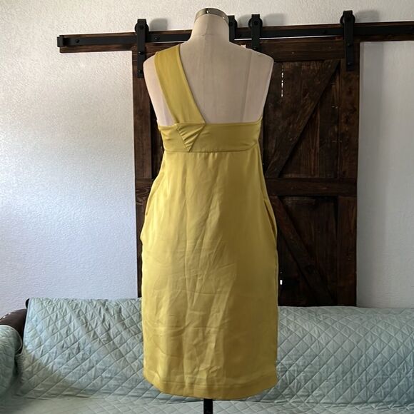 Club Monaco one shoulder satin line green dress Sz-2 - Picture 4 of 14